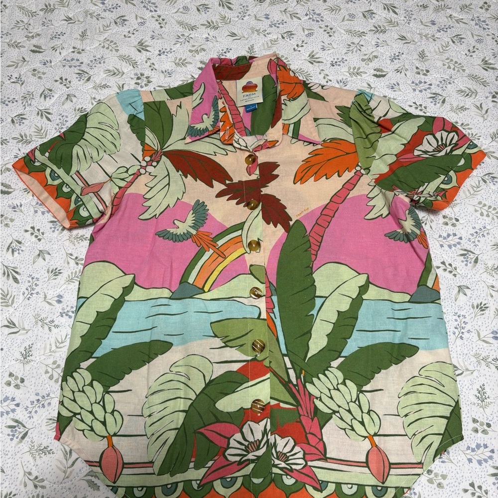 FARM Rio Pink Multi Tropical Button-Down Shirt Medium